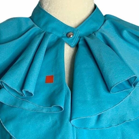 Vintage Key Hole Ruffle Midi Dress M Blue - Picture 9 of 10